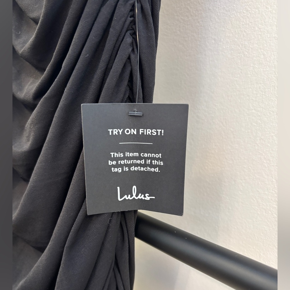Lulus Total Appeal Black Ruched One-shoulder Bodycon Midi Dress - Size L - Picture 7 of 9